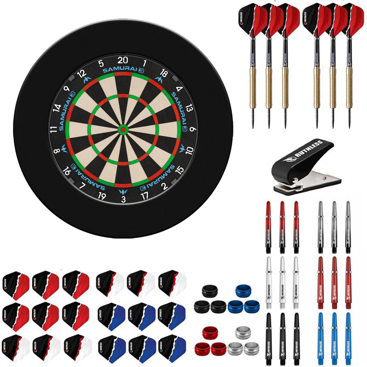 Mission Samurai 3 Dartboard Starter Set - Dartboard, Surround, Darts & Zubehör