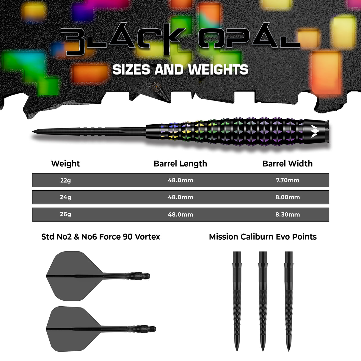 Mission Black Opal Darts - Stahlspitze - 95% Tungsten - Schwarz & Koralle PVD