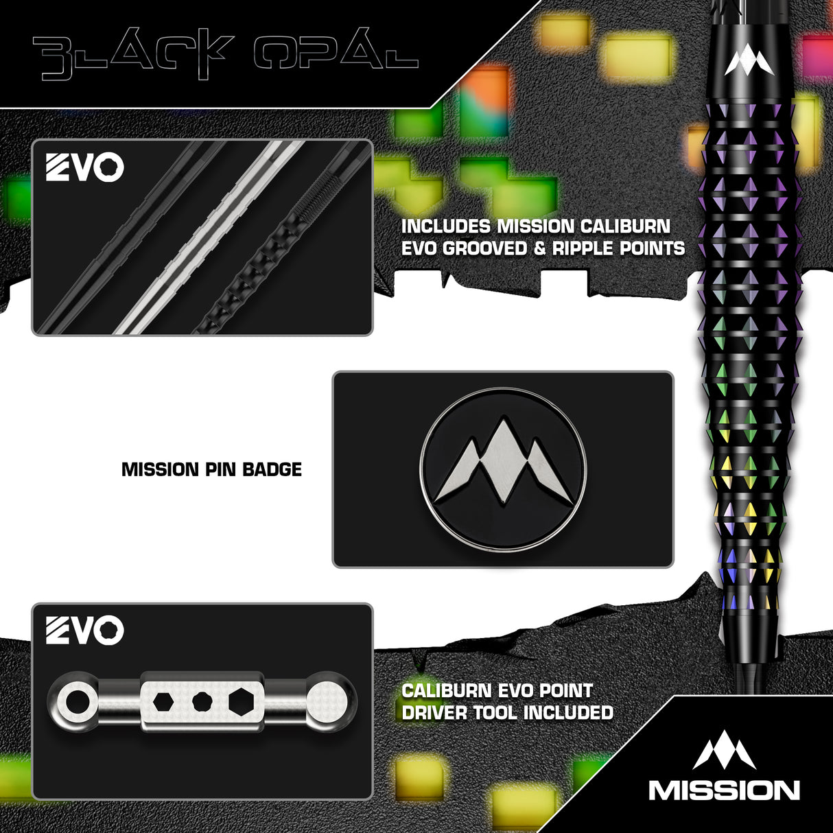 Mission Black Opal Darts - Stahlspitze - 95% Tungsten - Schwarz & Koralle PVD