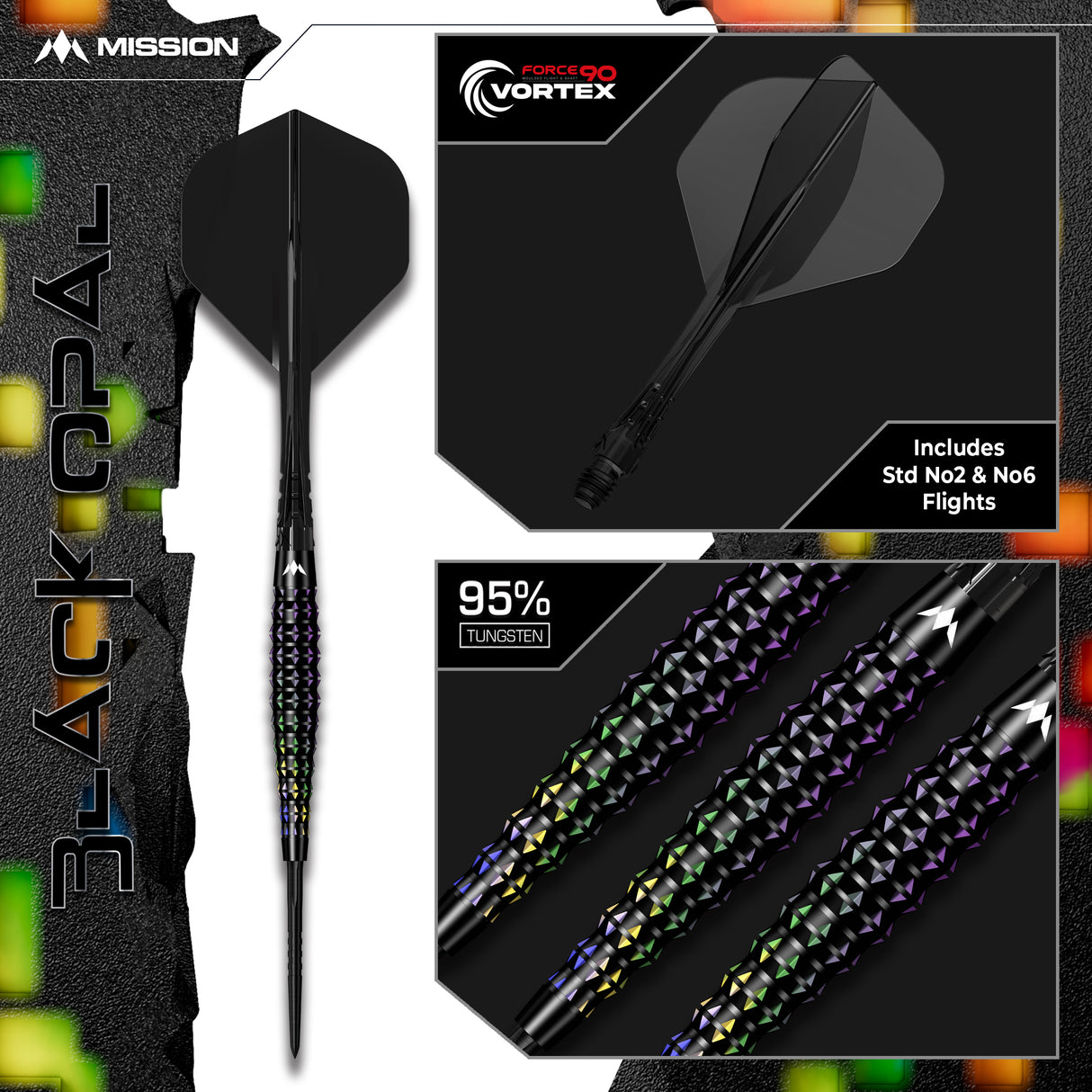 Mission Black Opal Darts - Stahlspitze - 95% Tungsten - Schwarz & Koralle PVD