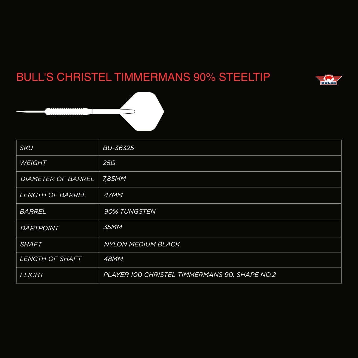 Bulls Christel Timmermans Darts - Stahlsptize - 90% Tungsten - 25g