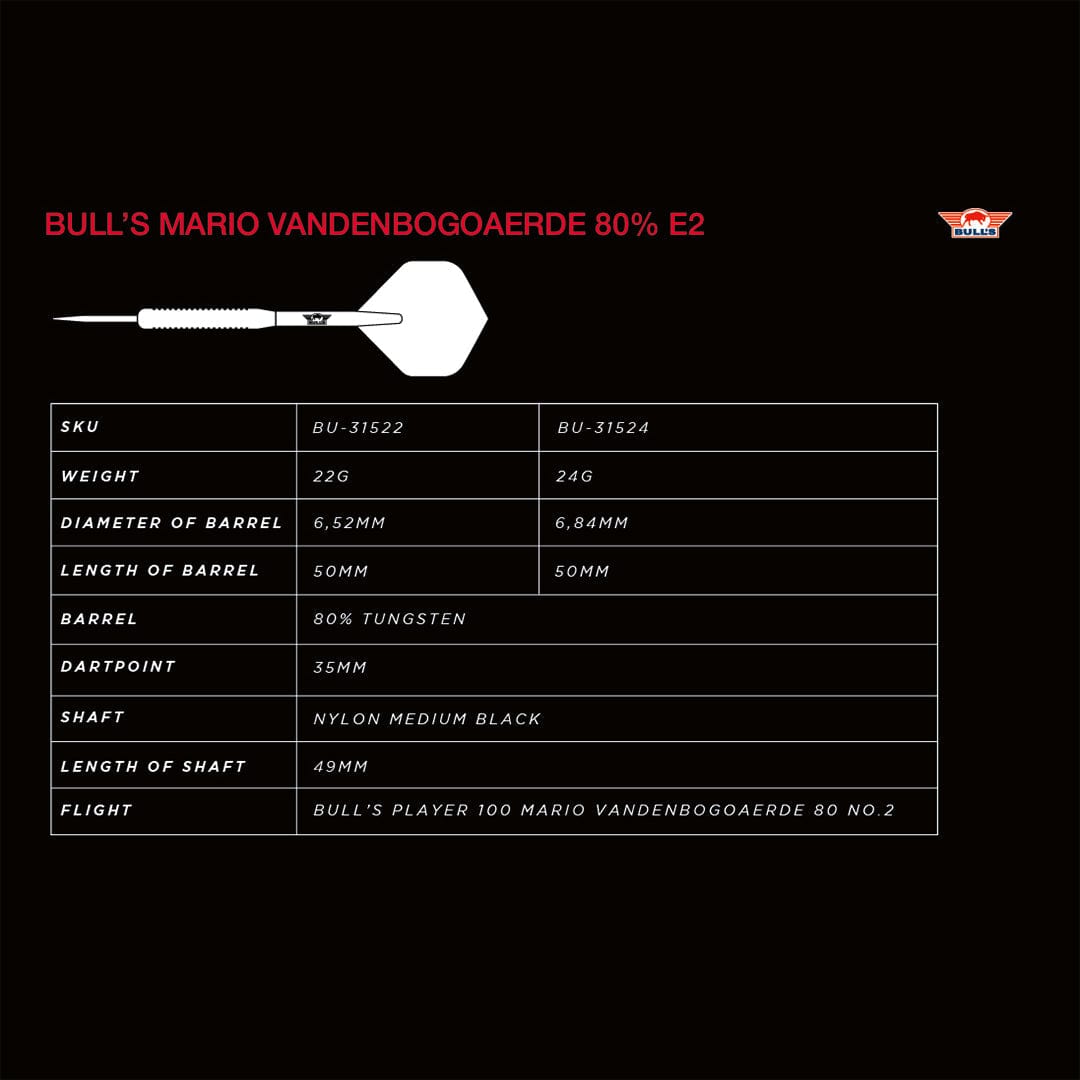 Bulls Mario Vandenbogaerde Darts – Stahlspitze – 80 % Wolfram