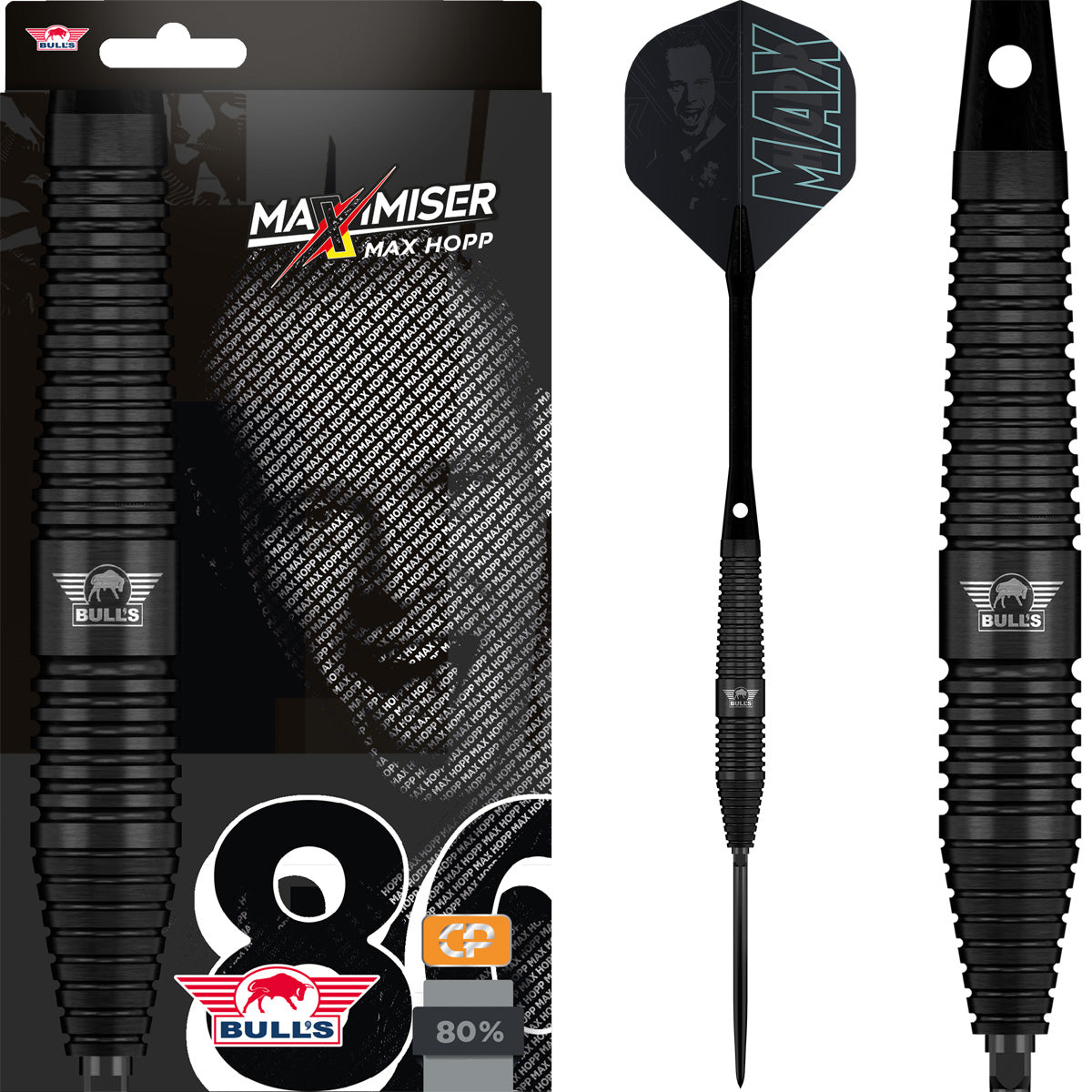 Bulls Max Hopp CP Darts - Stahlspitze - 80% Tungsten - Schwarz