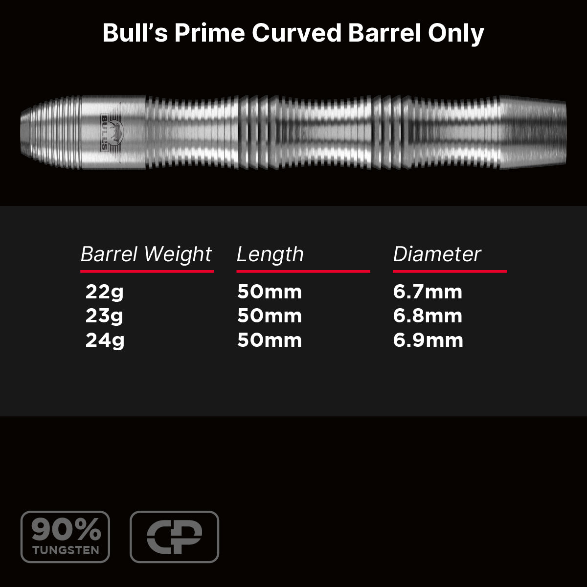 Bulls Prime CP Darts - Stahlspitze - 90% Tungsten - Nur Barrels - Gebogen