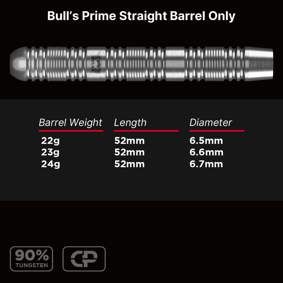 Bulls Prime CP Darts - Stahlspitze - 90% Tungsten - Nur Barrels - Gerade