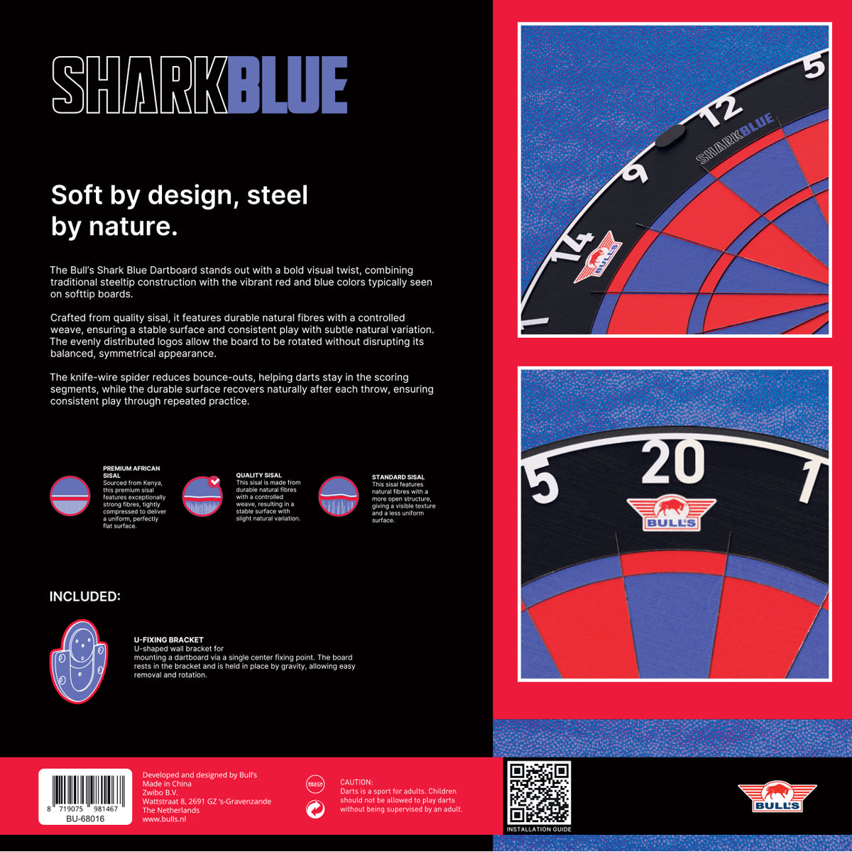 Bulls Shark Pro Dartboard - Professionell - Blau