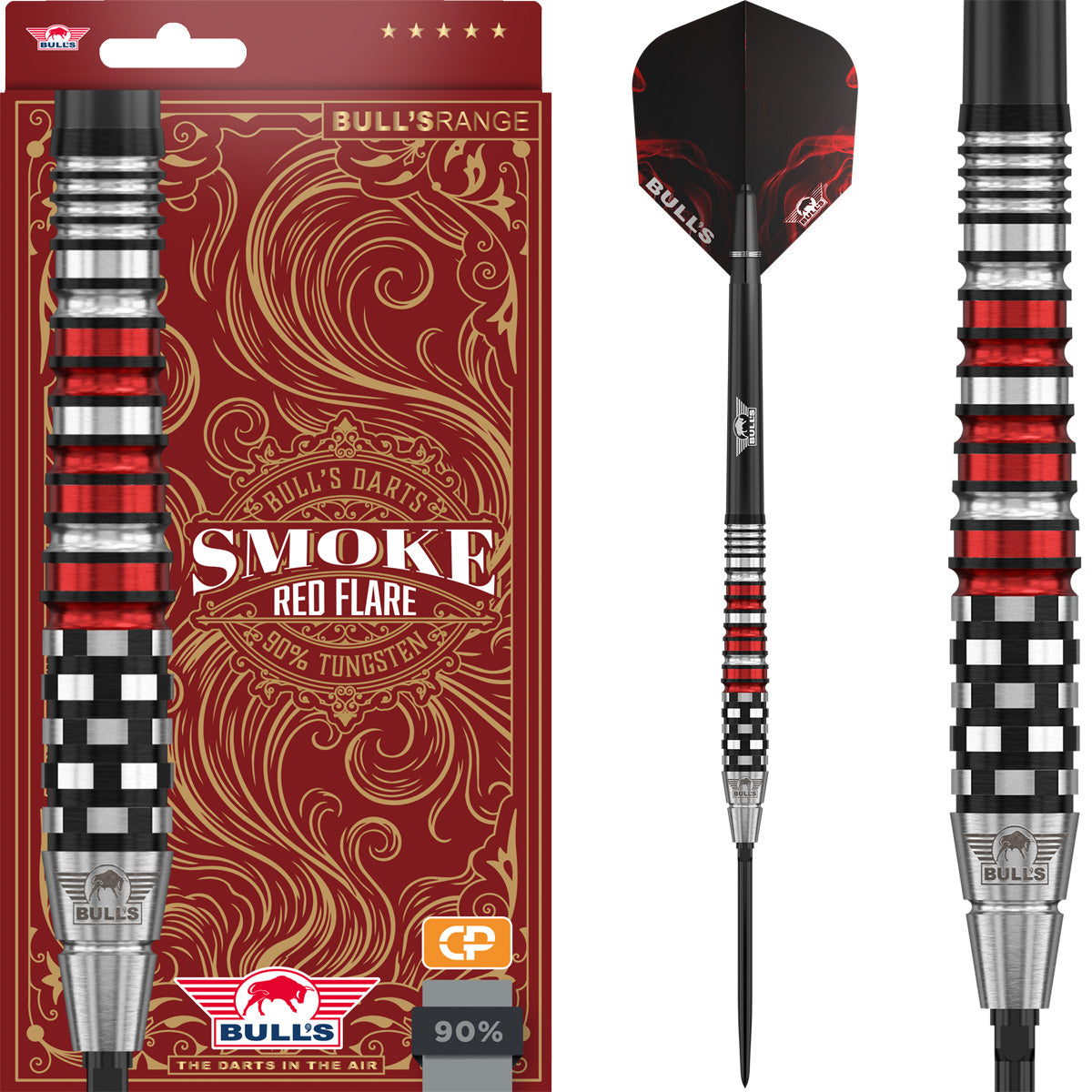 Bulls Smoke CP Darts - Stahlspitze - 90% Tungsten - Rot Flare