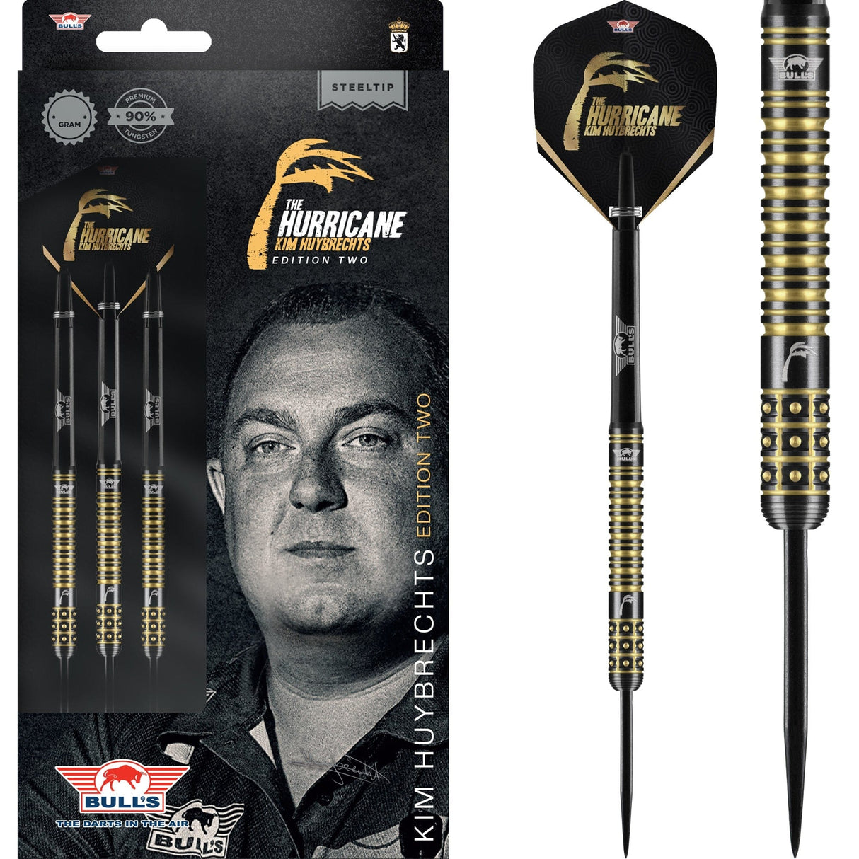 Bulls Kim Huybrechts Darts – Stahlspitze – 90 % – Schwarz E2