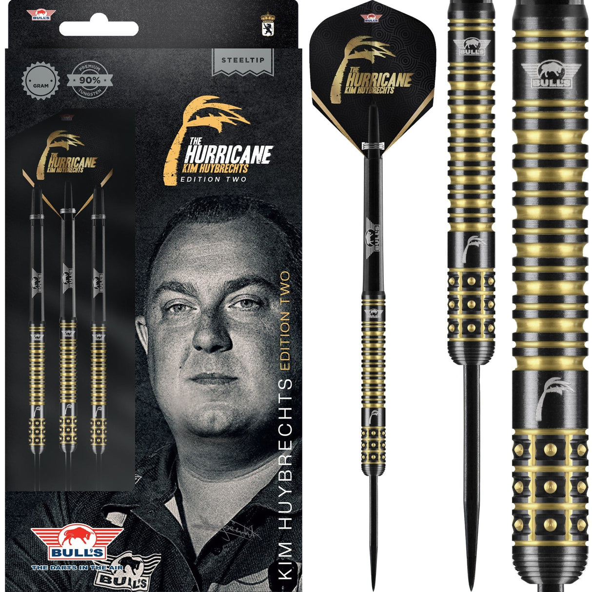 Bulls Kim Huybrechts Darts – Stahlspitze – 90 % – Schwarz E2