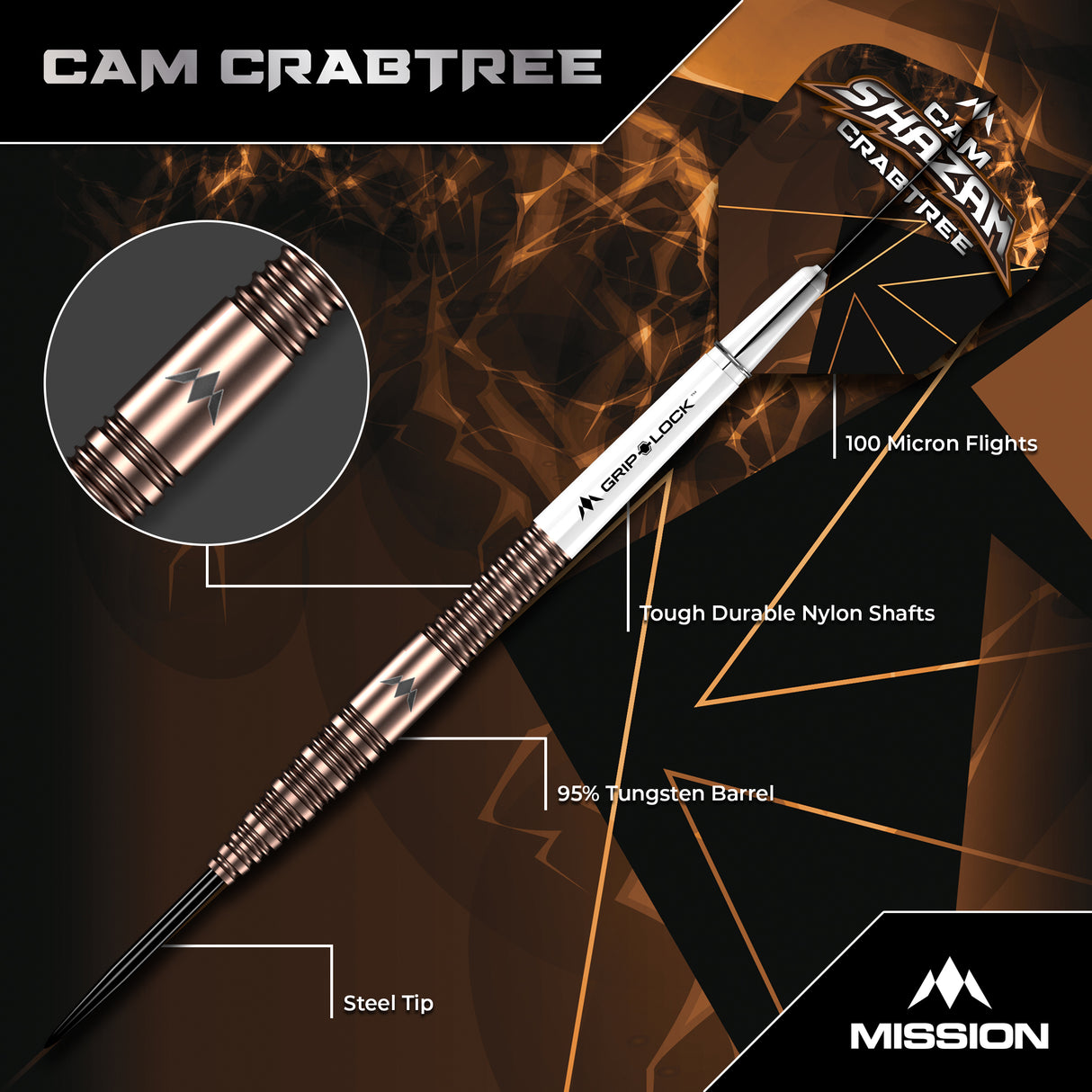 Mission Cam Crabtree Darts - Stahlspitze 95% Tungsten - V2