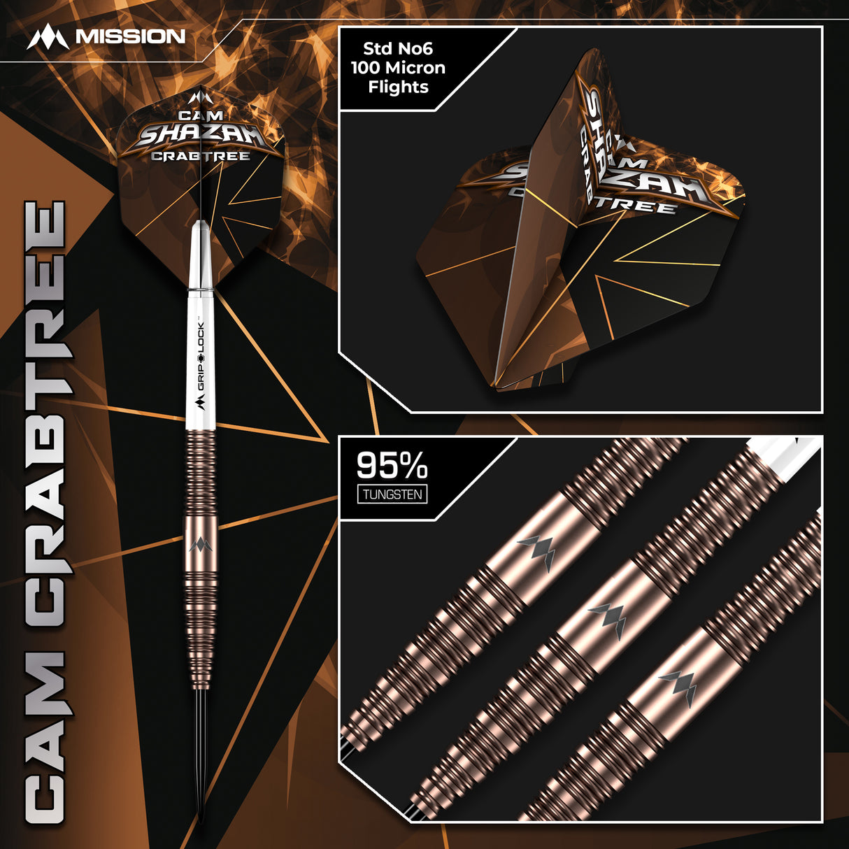 Mission Cam Crabtree Darts - Stahlspitze 95% Tungsten - V2