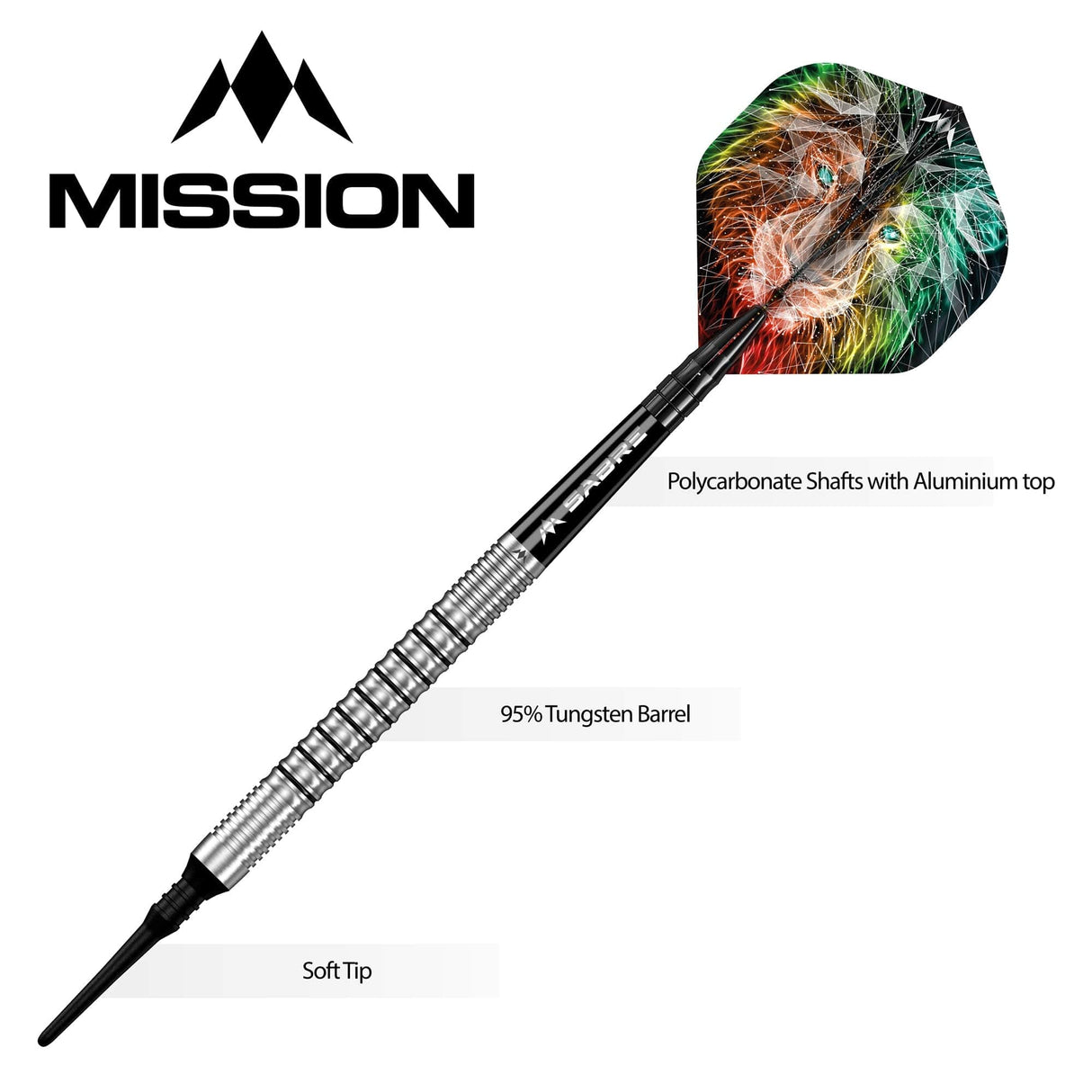 Mission Dominik GrÃ¼llich Darts - Soft Tip - 95% Tungsten - Silver-Black Rings