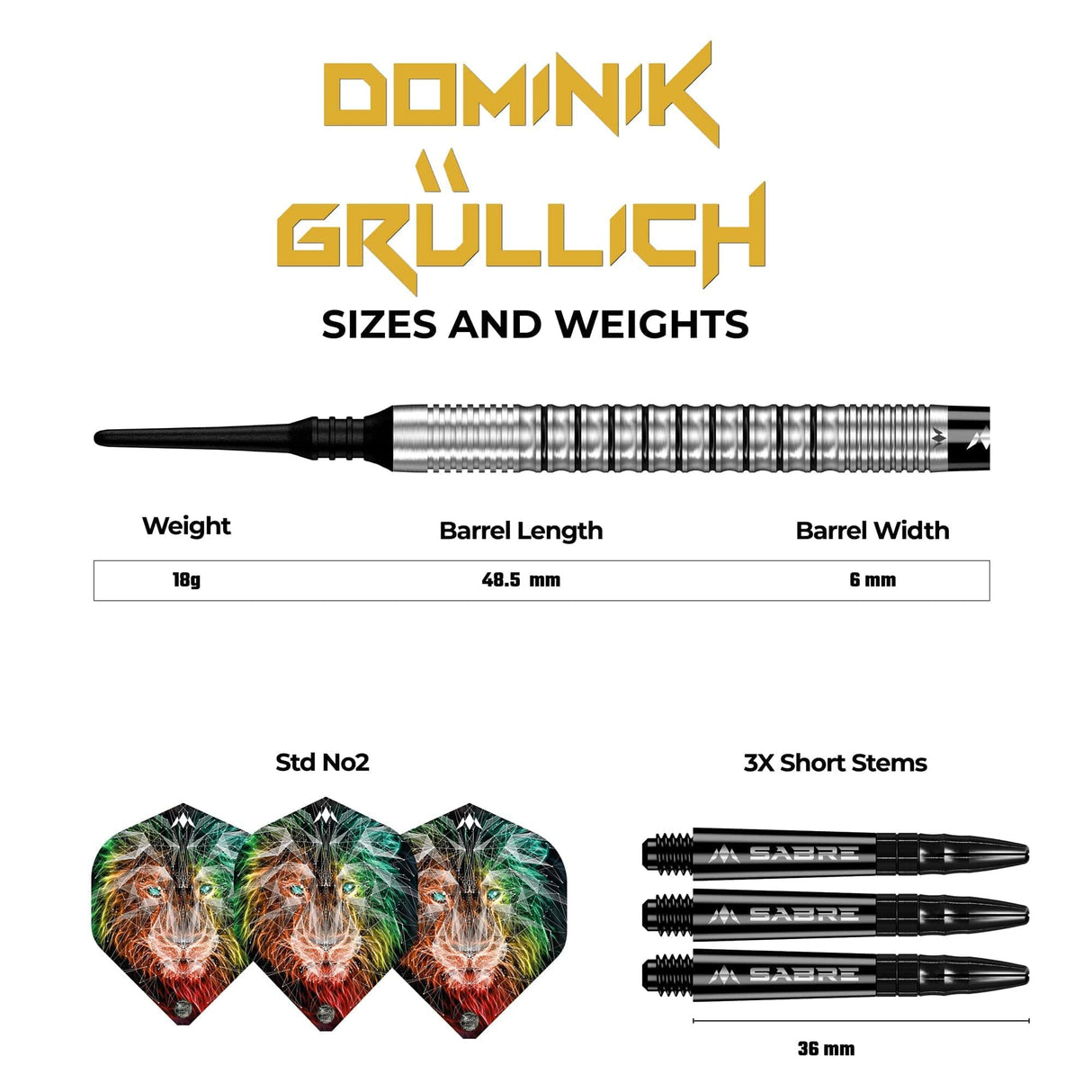 Mission Dominik GrÃ¼llich Darts - Soft Tip - 95% Tungsten - Silver-Black Rings