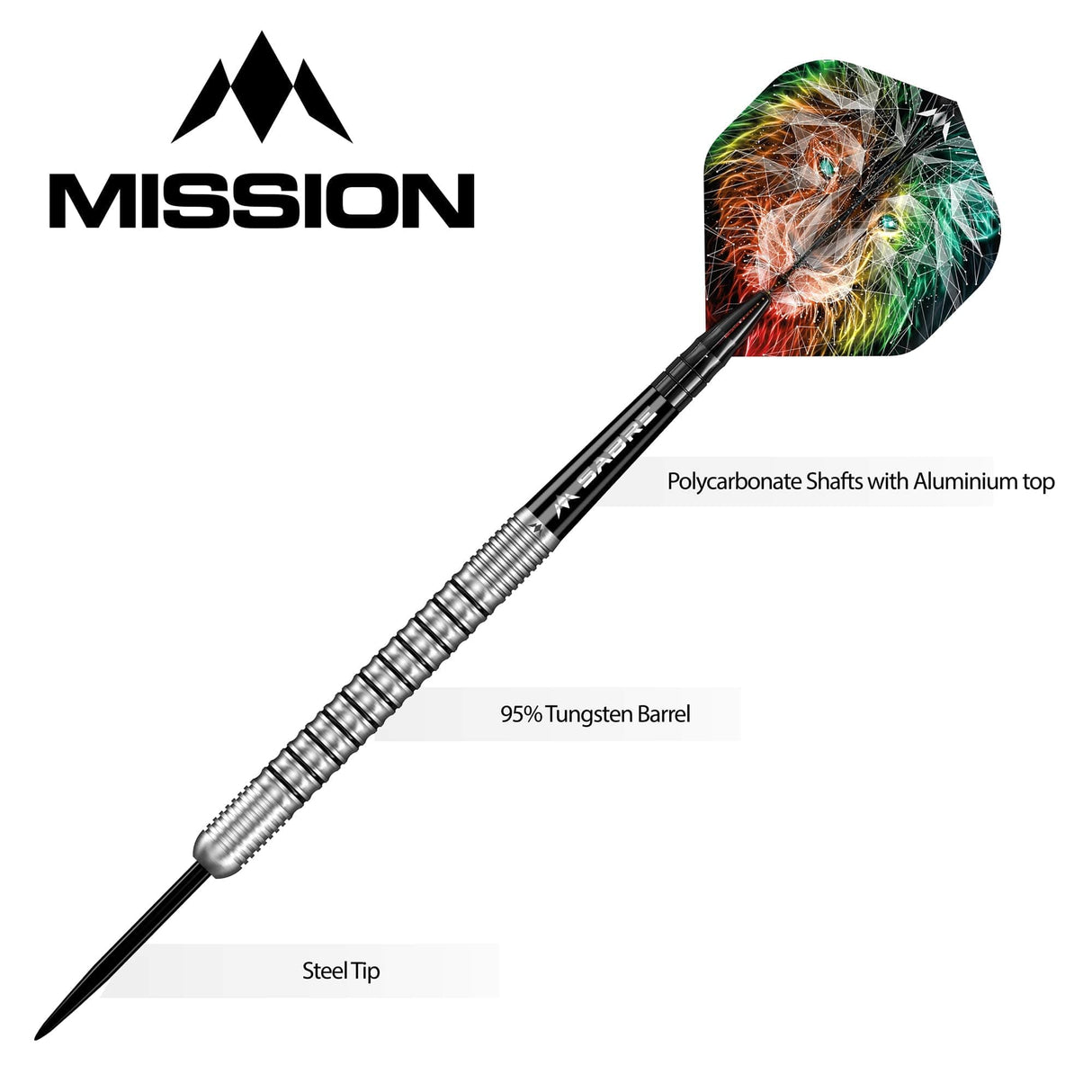Mission Dominik GrÃ¼llich Darts - Steel Tip - 95% Tungsten - Silver-Black Rings