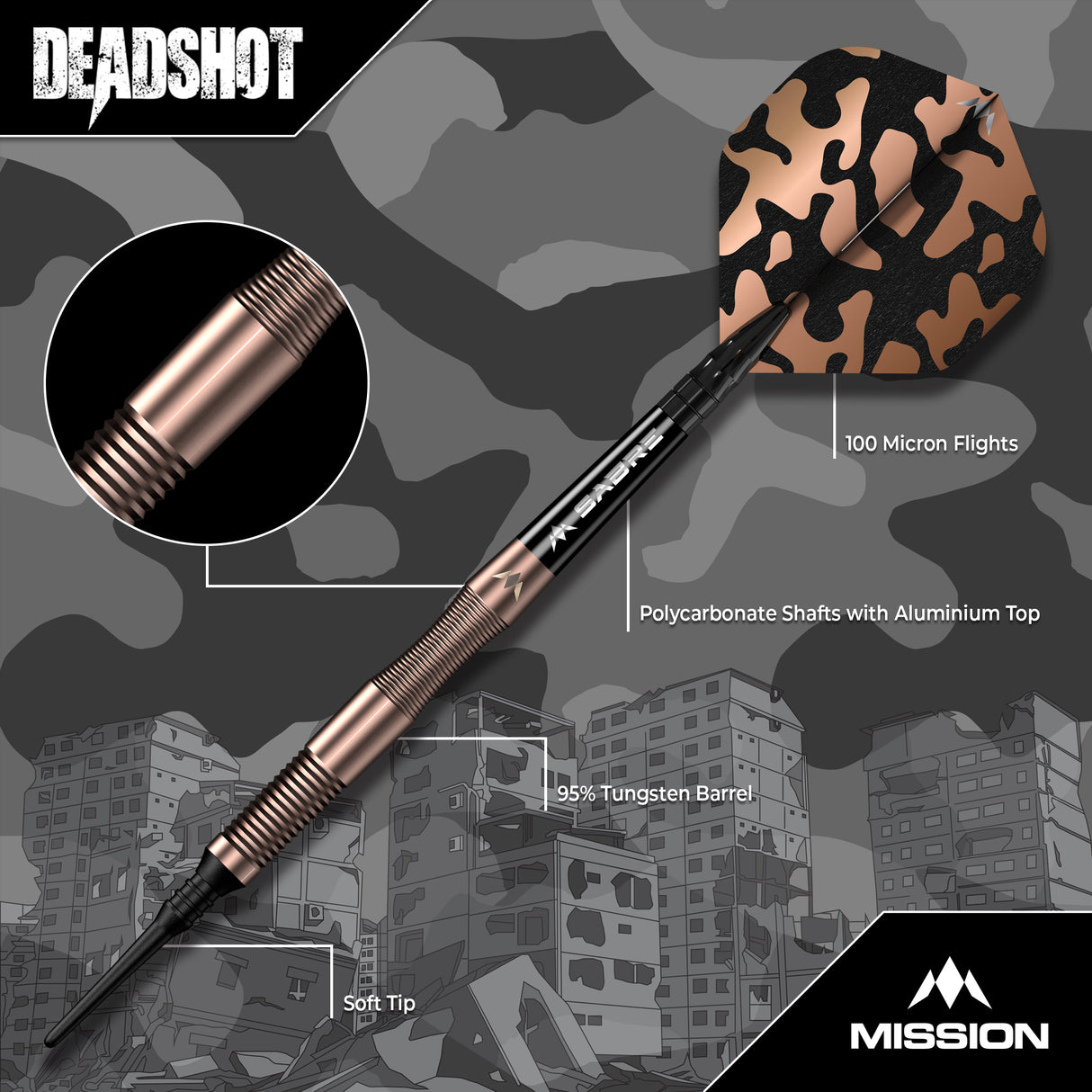 Mission Dead Shot Darts - Welche Spitze - 95% Tungsten - Bronze - 19g
