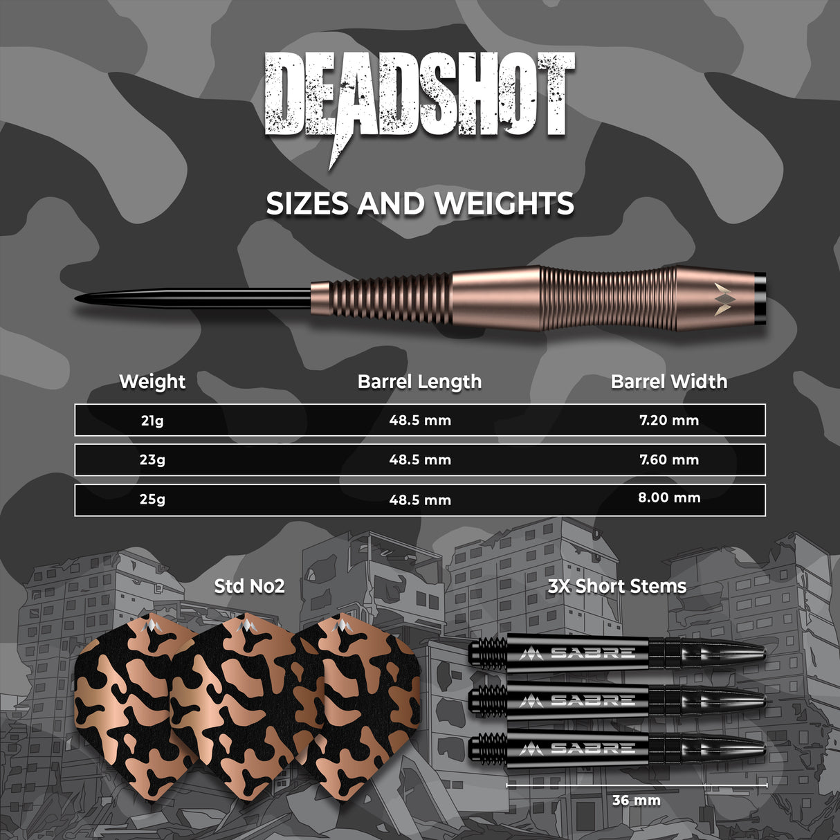 Mission Dead Shot Darts - Stahlspitze - 95% Tungsten - Bronze