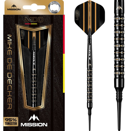 Mission Mike De Decker Darts - Soft Tip - 95% Tungsten - Black & Gold PVD - 20g