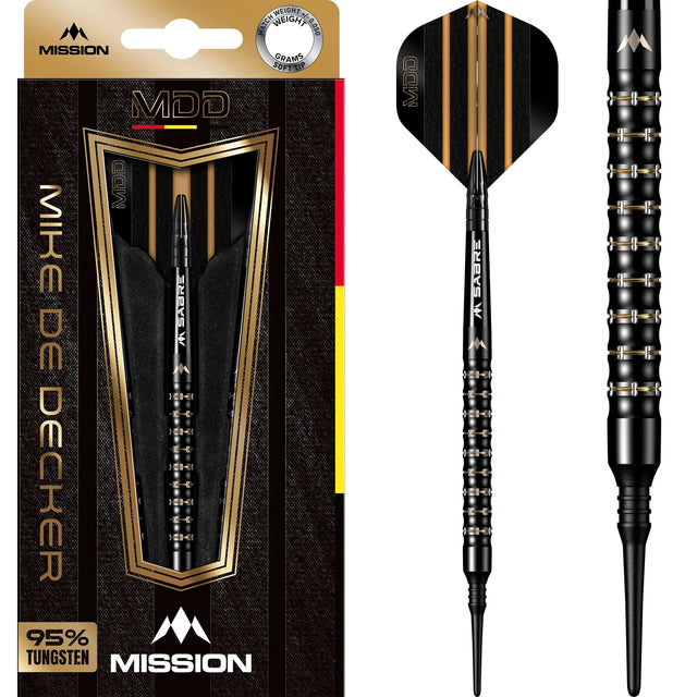 Mission Mike De Decker Darts - Soft Tip - 95% Tungsten - Black & Gold PVD - 20g