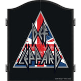 Def Leppard Dartboard-Schrank – offiziell lizenziert – C9 – Premium-Schwarz – Union Jack-Dreieck