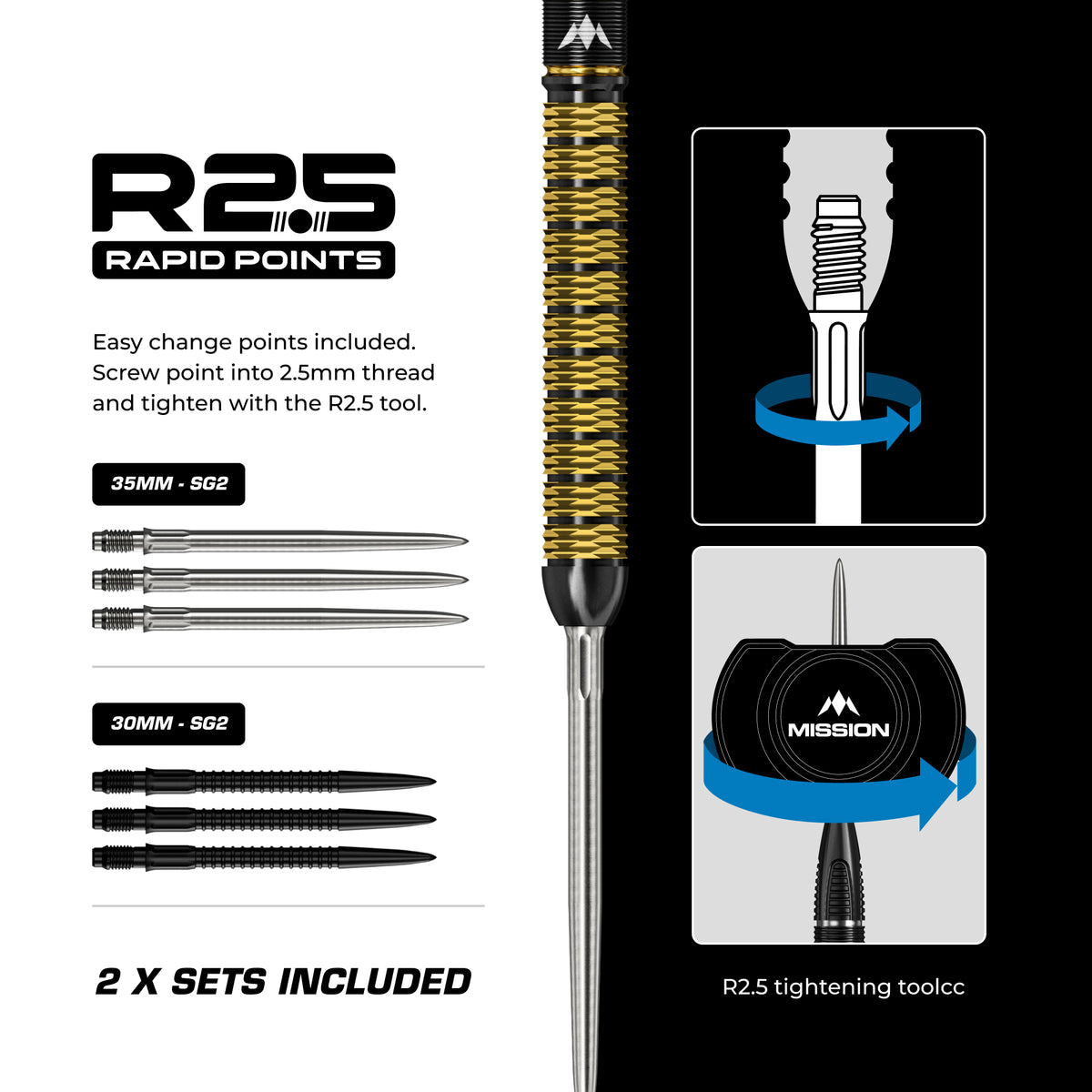 Mission Collab Series R2.5 Darts - Stahlspitze - 95% Tungsten - Jake Kenyon