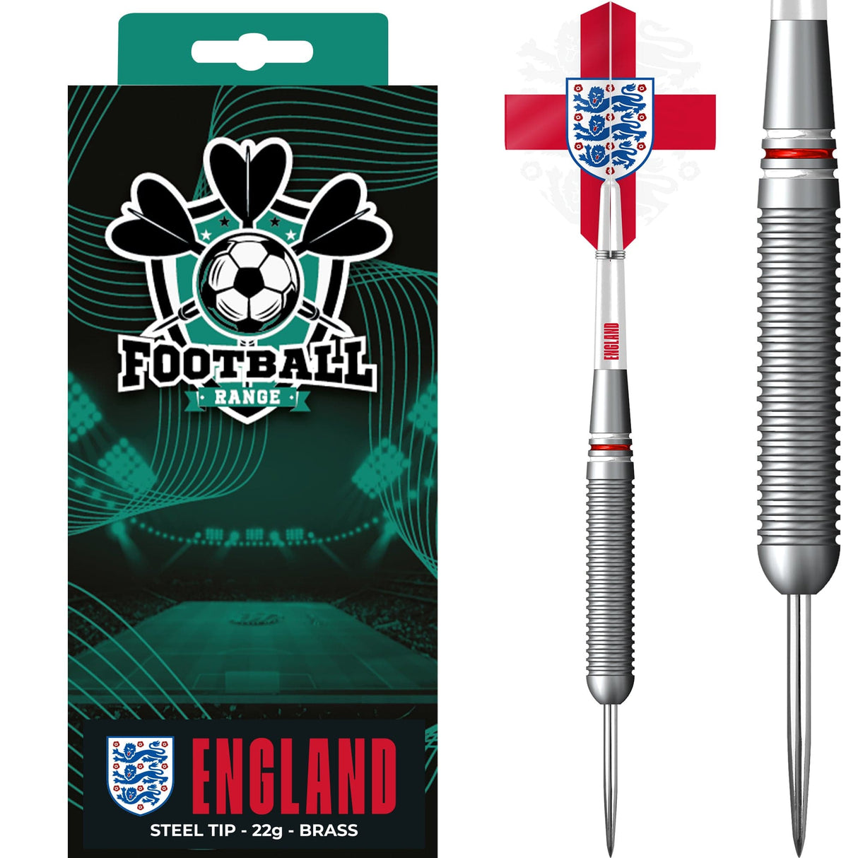 England Football Darts – Steel Tip Messing – Offizielles Lizenzprodukt – Logo – 22 g