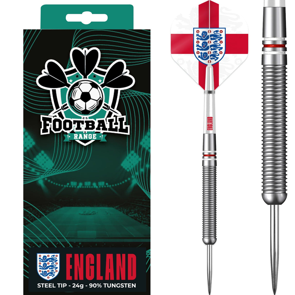 England Football Darts – Steel Tip Tungsten – Offizielles Lizenzprodukt – Logo – 24 g