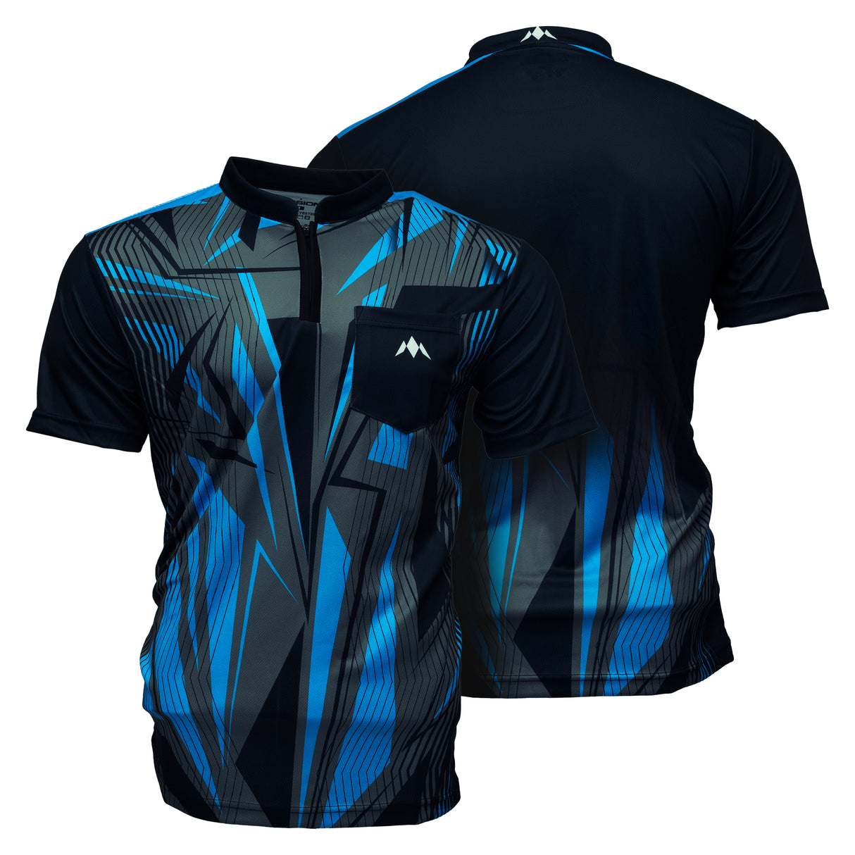 Mission Darts Flint Dart Shirt – Kragenlos – Leicht – Schwarz & Blau – Jugendliche