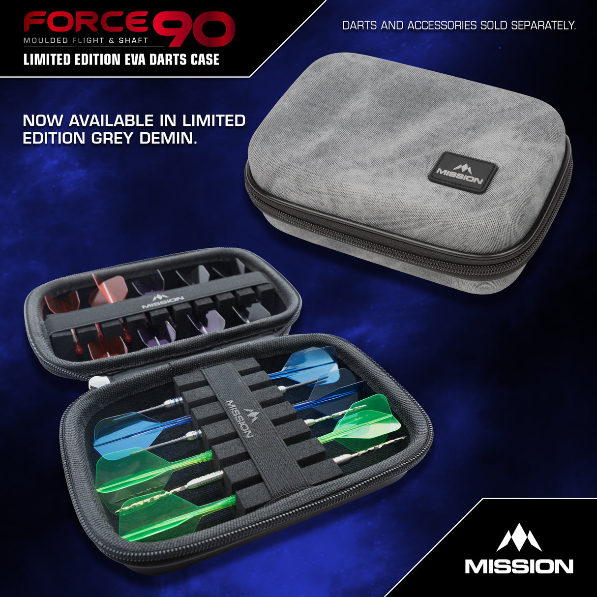 Mission Force 90 Dart Case - EVA Formgepresstes Wallet - Limitierte Auflage - Groß - Grau Denim
