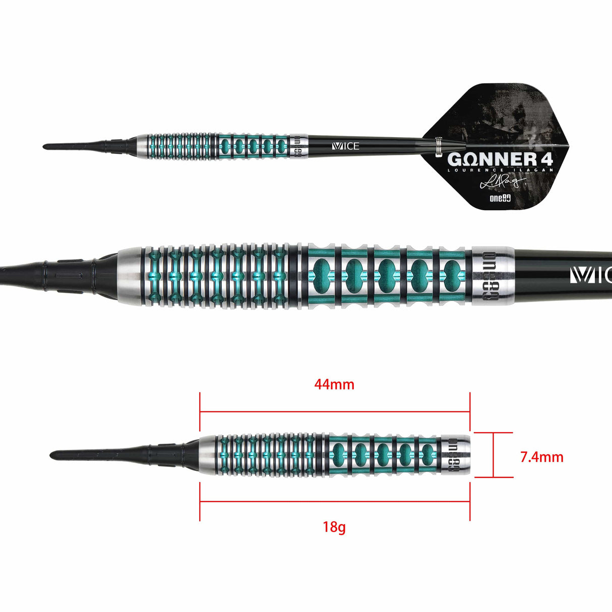 One80 Lourence Ilagan Darts - Soft Tip - 90% Tungsten - Jade - 18g