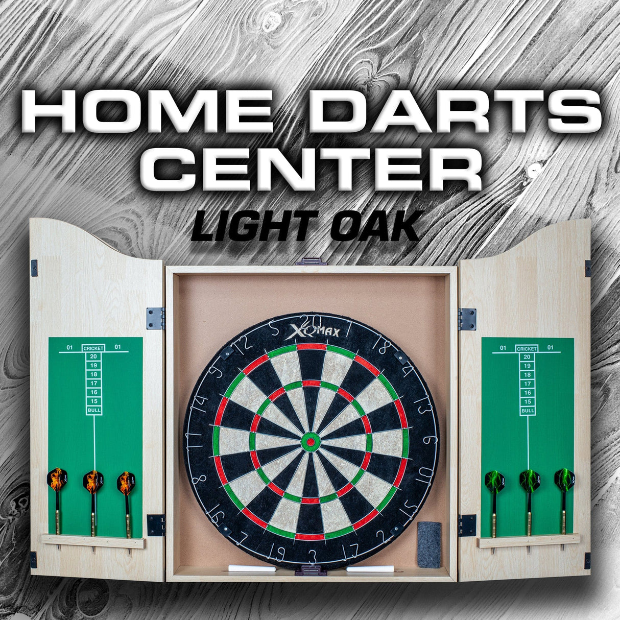 XQMax - Home Darts Centre - Cabinet With Dartboard And Darts - Light Oak