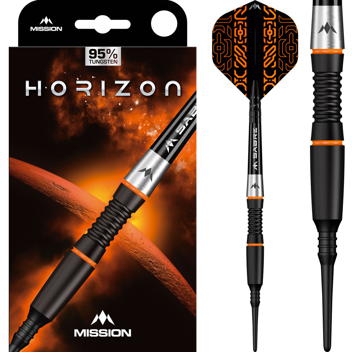 Mission Horizon Darts - Welche Spitze - 95% Tungsten - Schwarz PVD & Orange - 18g