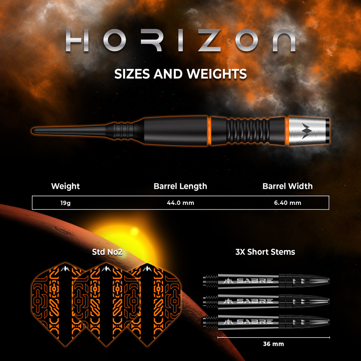 Mission Horizon Darts - Welche Spitze - 95% Tungsten - Schwarz PVD & Orange - 18g