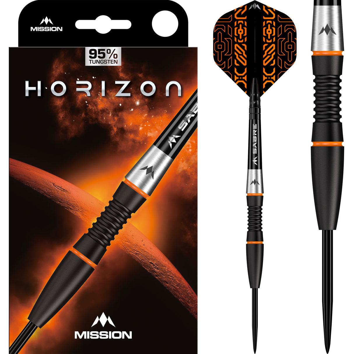 Mission Horizon Darts - Stahlspitze - 95% Tungsten - Schwarz PVD & Orange