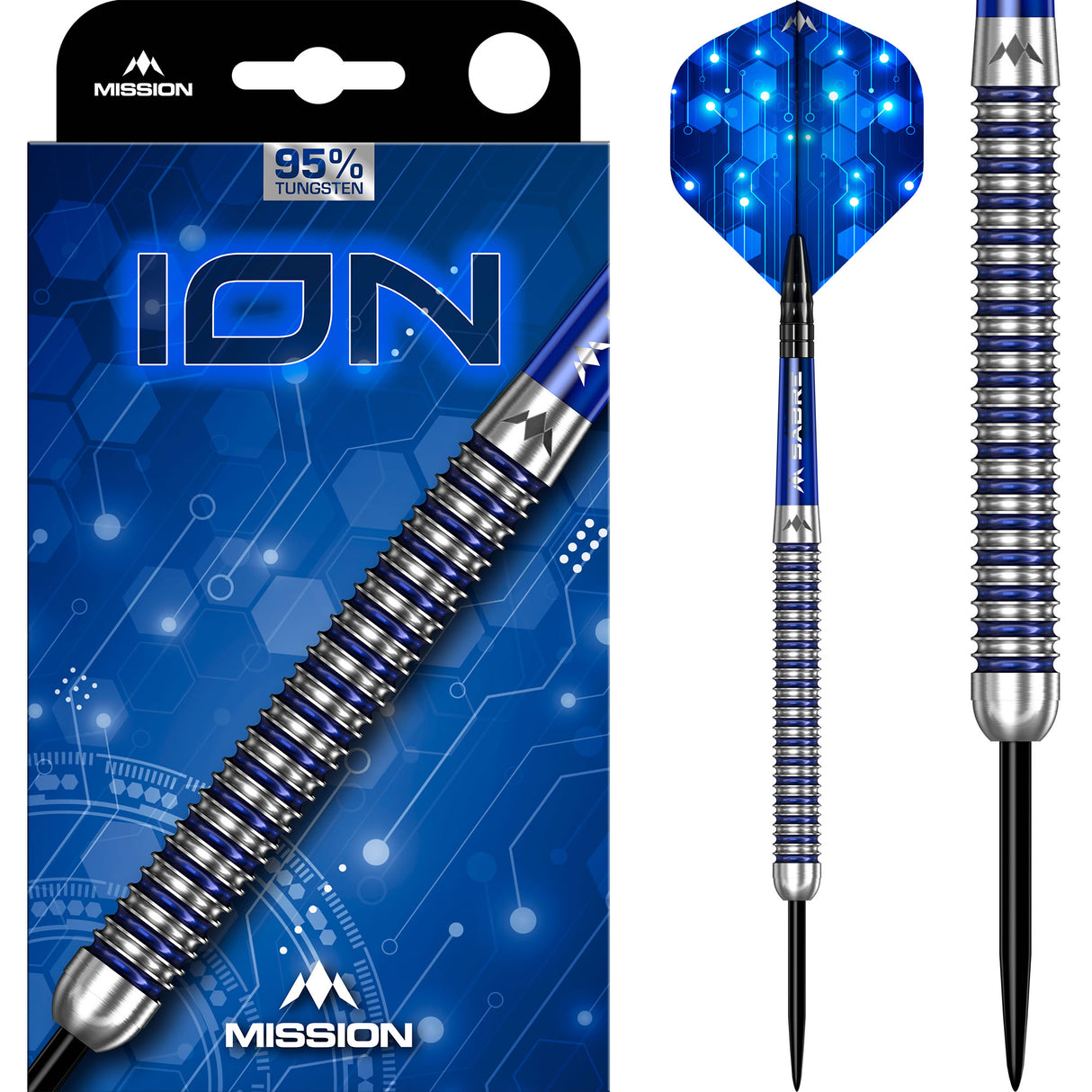 Mission ION Darts - Stahlspitze - 95% Tungsten - Blau & Silber
