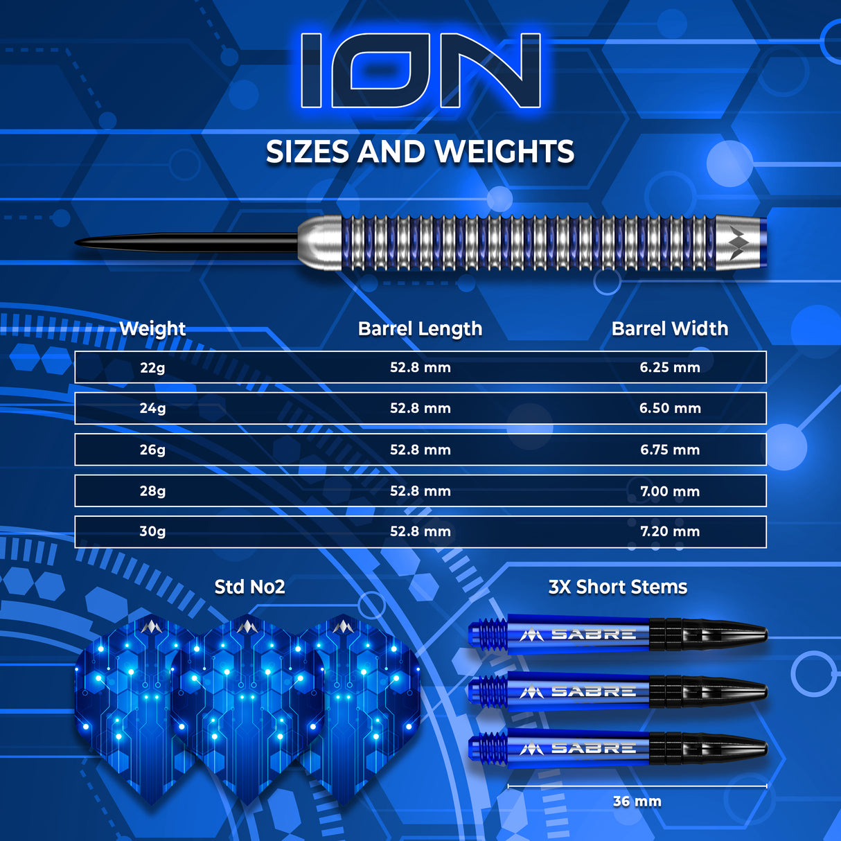 Mission ION Darts - Stahlspitze - 95% Tungsten - Blau & Silber