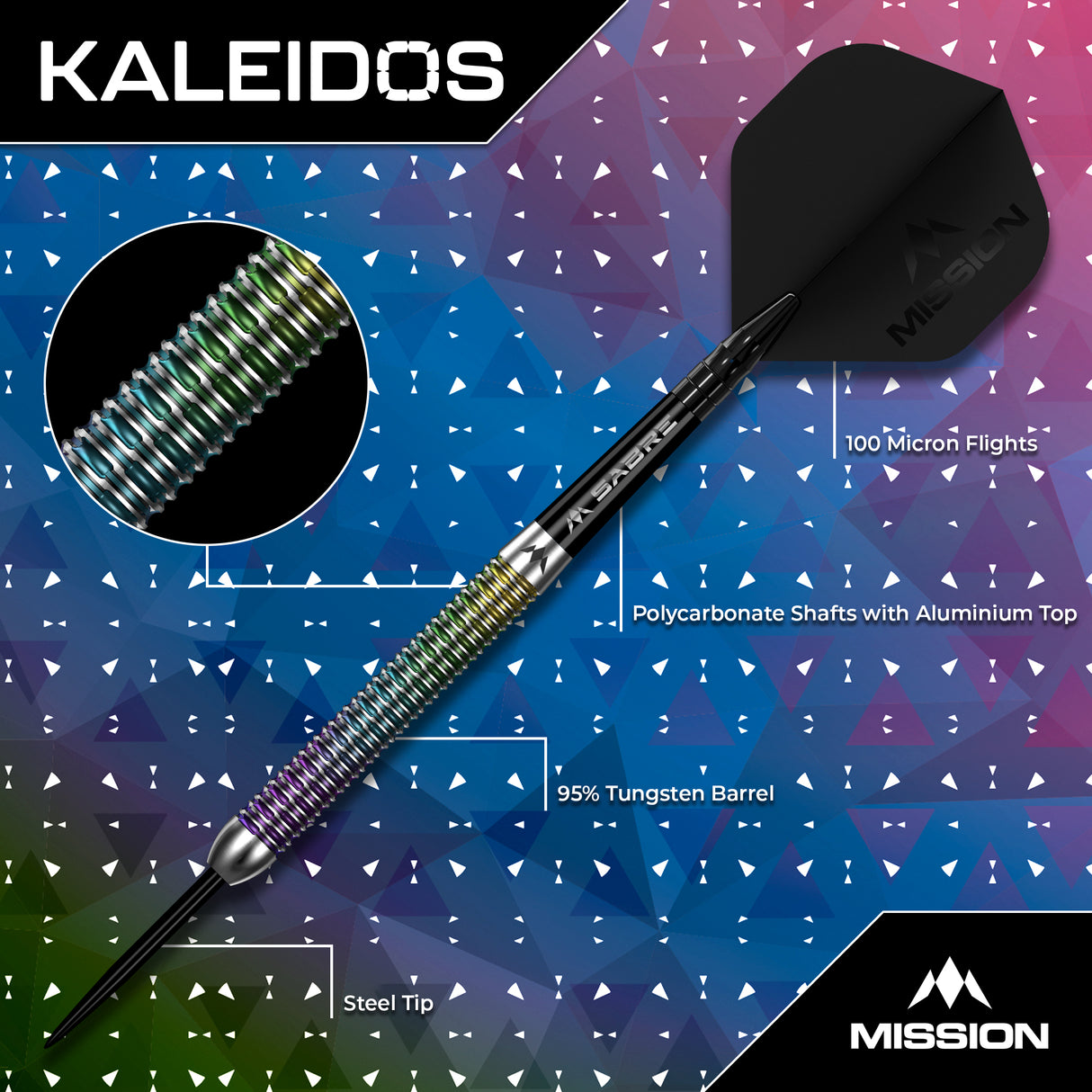 Mission Kaleidos Darts - Stahlspitze - 95% Tungsten