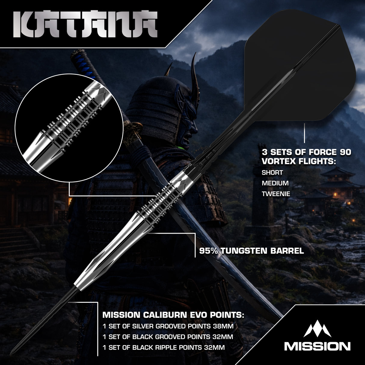 Mission Katana Darts - Stahlspitze - 95% Tungsten