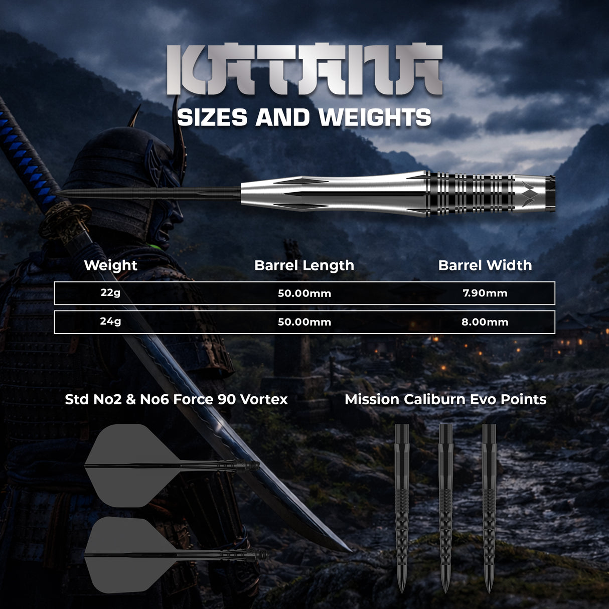 Mission Katana Darts - Stahlspitze - 95% Tungsten