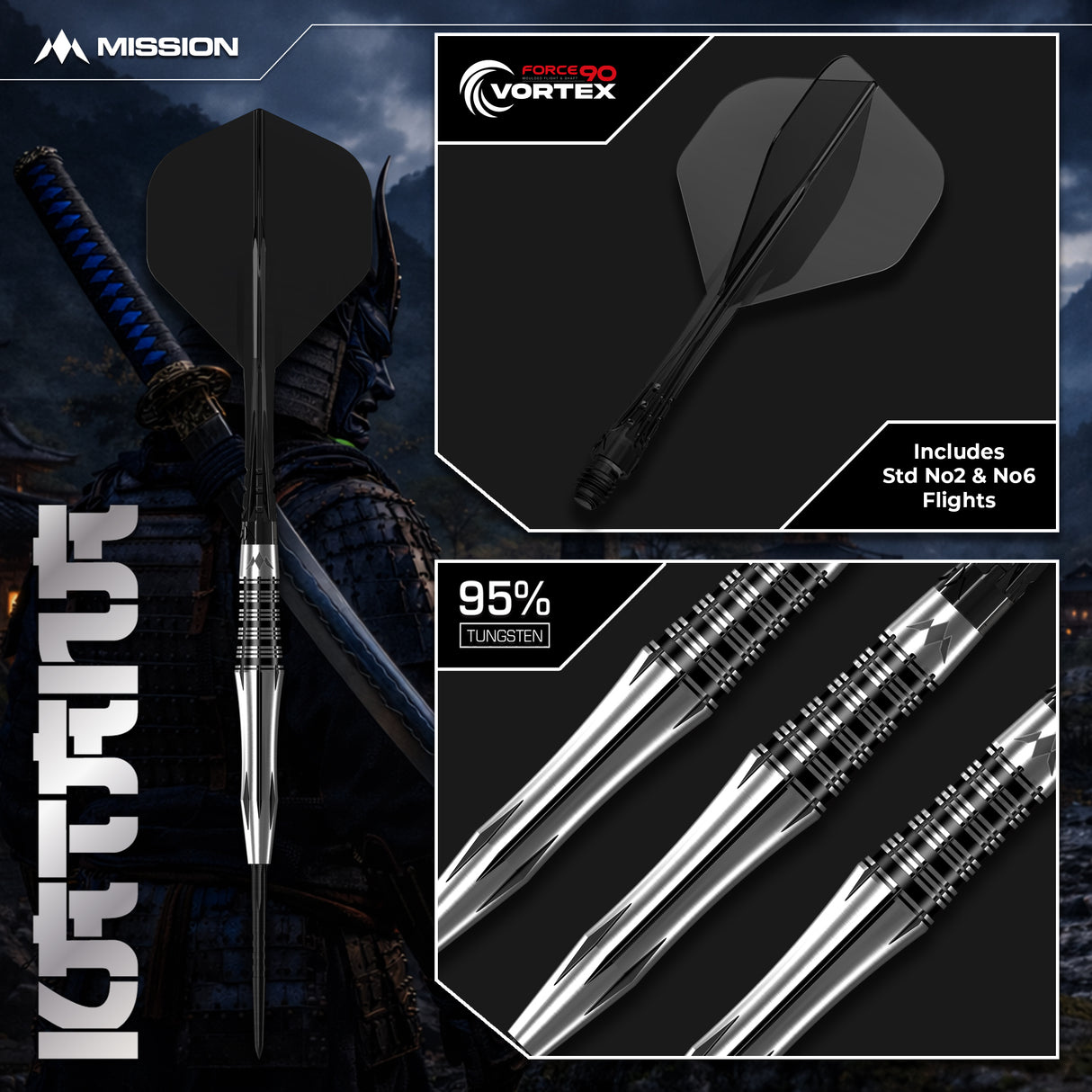 Mission Katana Darts - Stahlspitze - 95% Tungsten