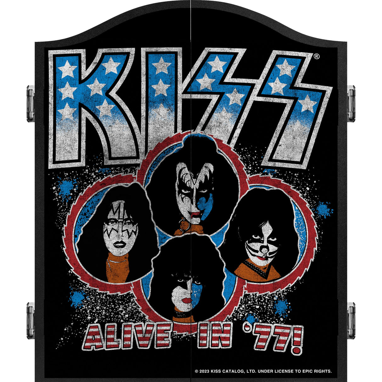 Kiss Dartboard-Schrank – Offiziell lizenziert – C6 – Premium Schwarz – Alive in 77
