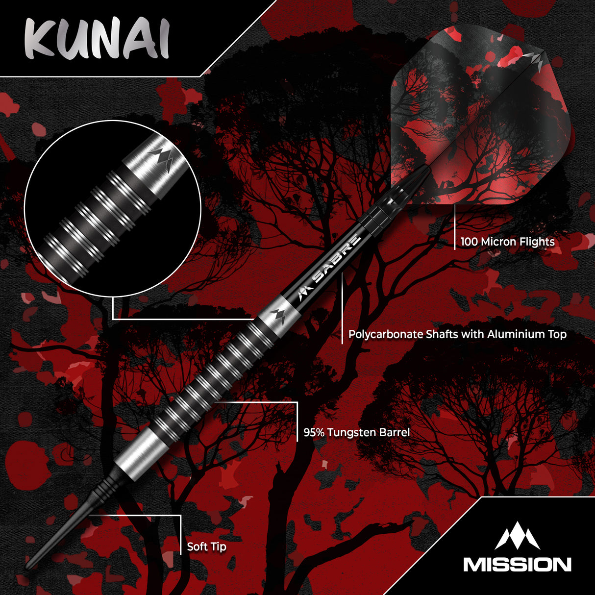 Mission Kunai Darts - Welche Spitze - 95% Tungsten - Schwarz PVD - 19g