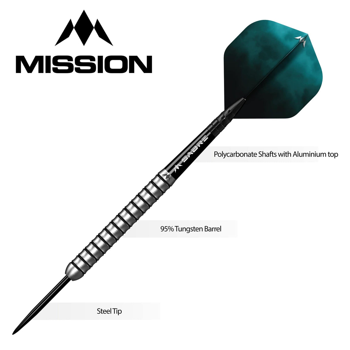 *Mission Lewis Gurney Darts - Steel Tip - 95% Tungsten - Silver-Black Rings