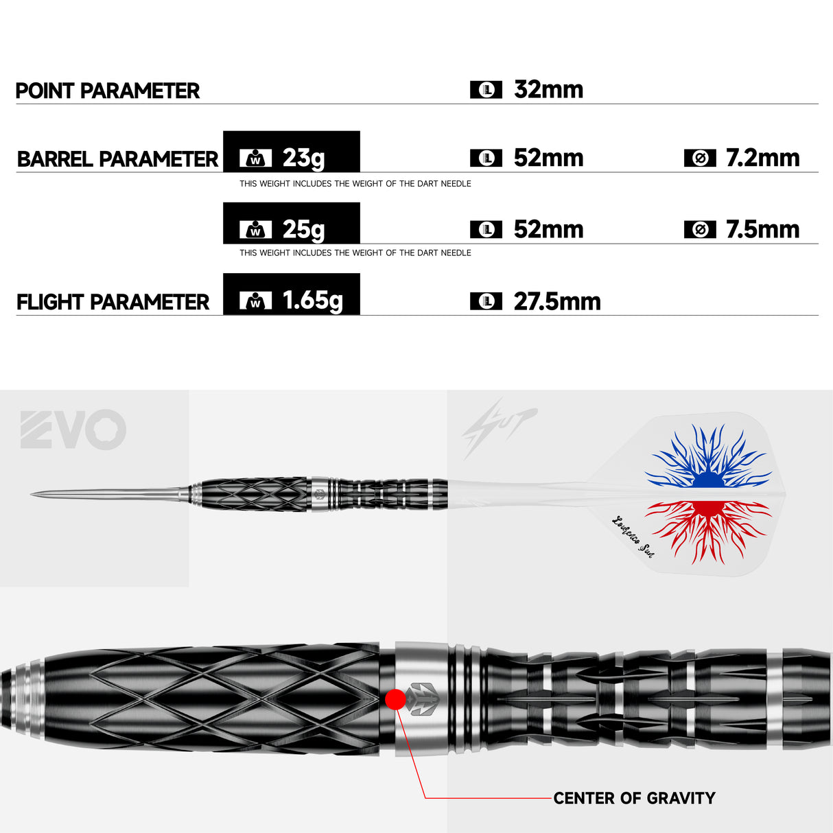 Caliburn Players Darts - Stahlspitze - 90% Tungsten - Lourenco