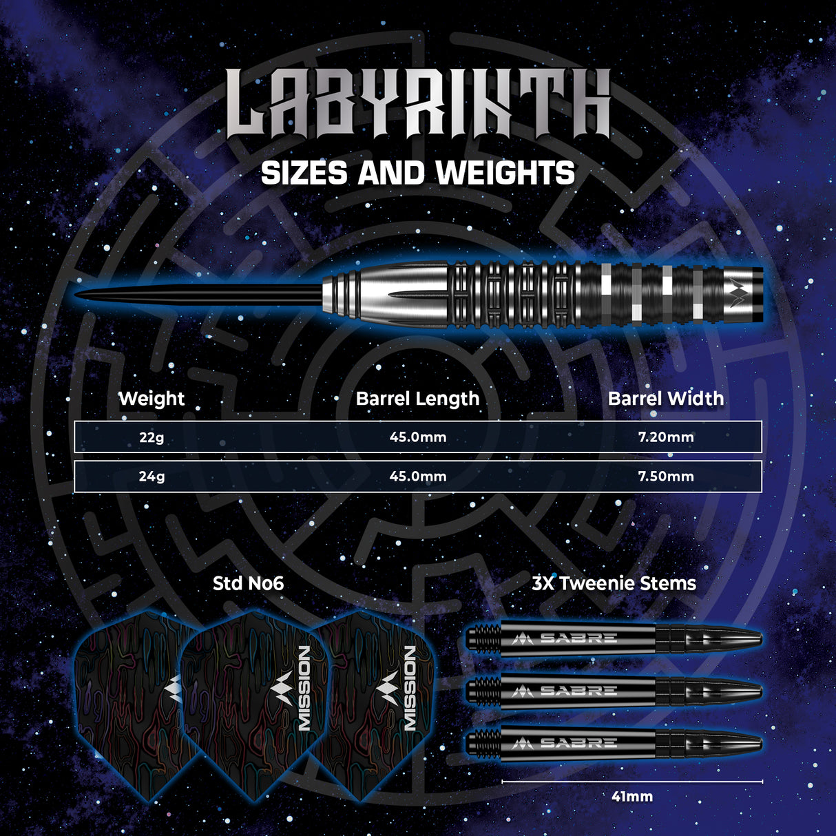 Mission Labyrinth Darts - Stahlspitze - 90% Tungsten - Schwarz PVD