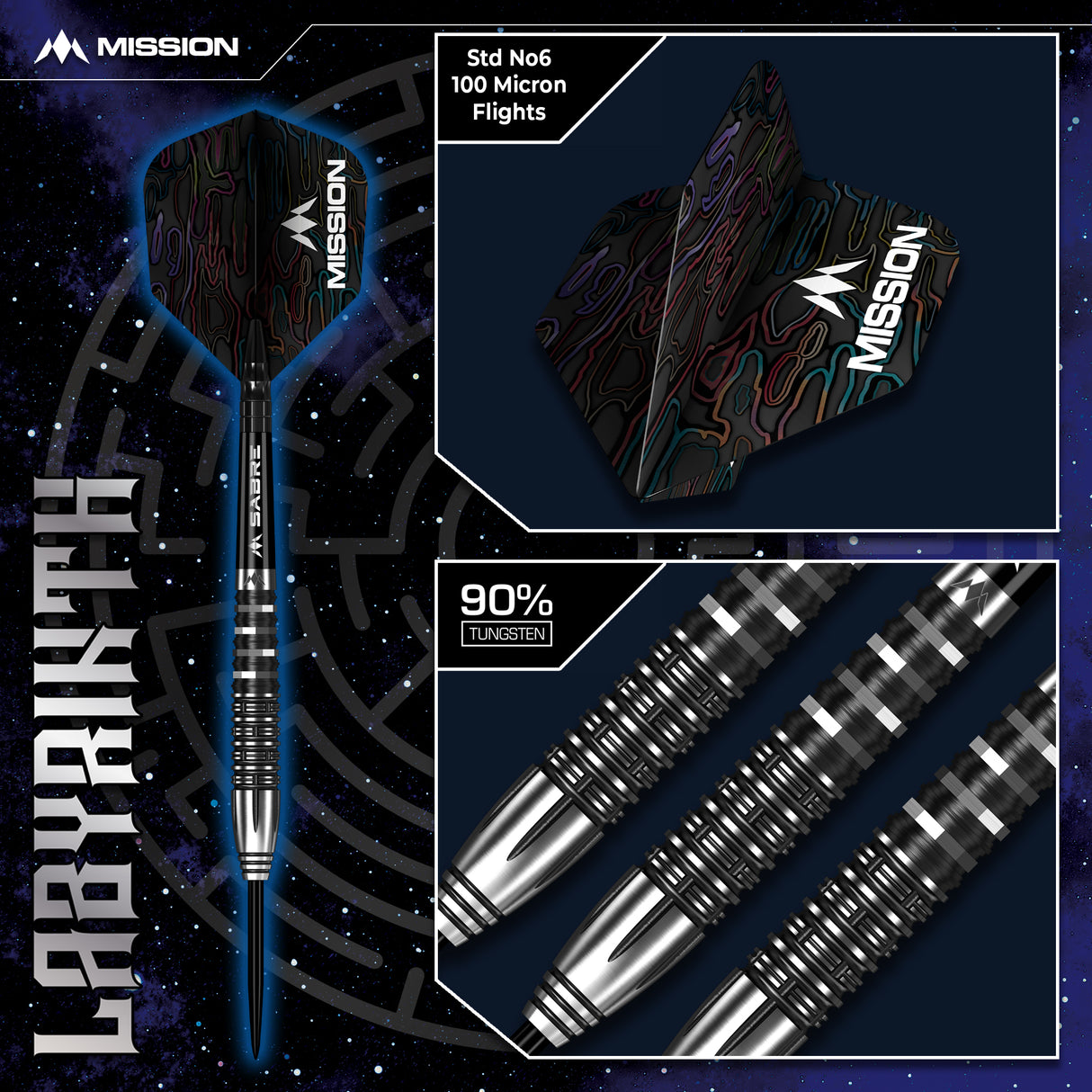 Mission Labyrinth Darts - Stahlspitze - 90% Tungsten - Schwarz PVD