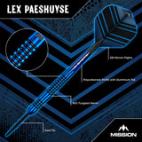 Mission Lex Paeshuyse Darts - Stahlspitze - 90% Tungsten - Blau & Schwarz