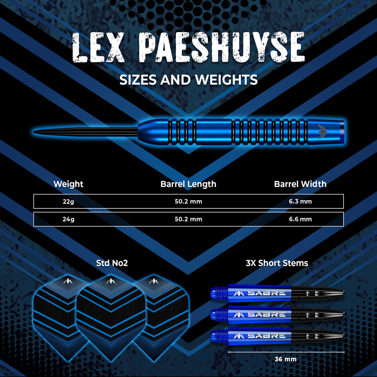 Mission Lex Paeshuyse Darts - Stahlspitze - 90% Tungsten - Blau & Schwarz