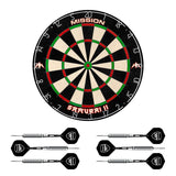 Mission Samurai II x Arsenal Dartboard-Set – Dartscheibe und 2 Sets Messingpfeile – Rot