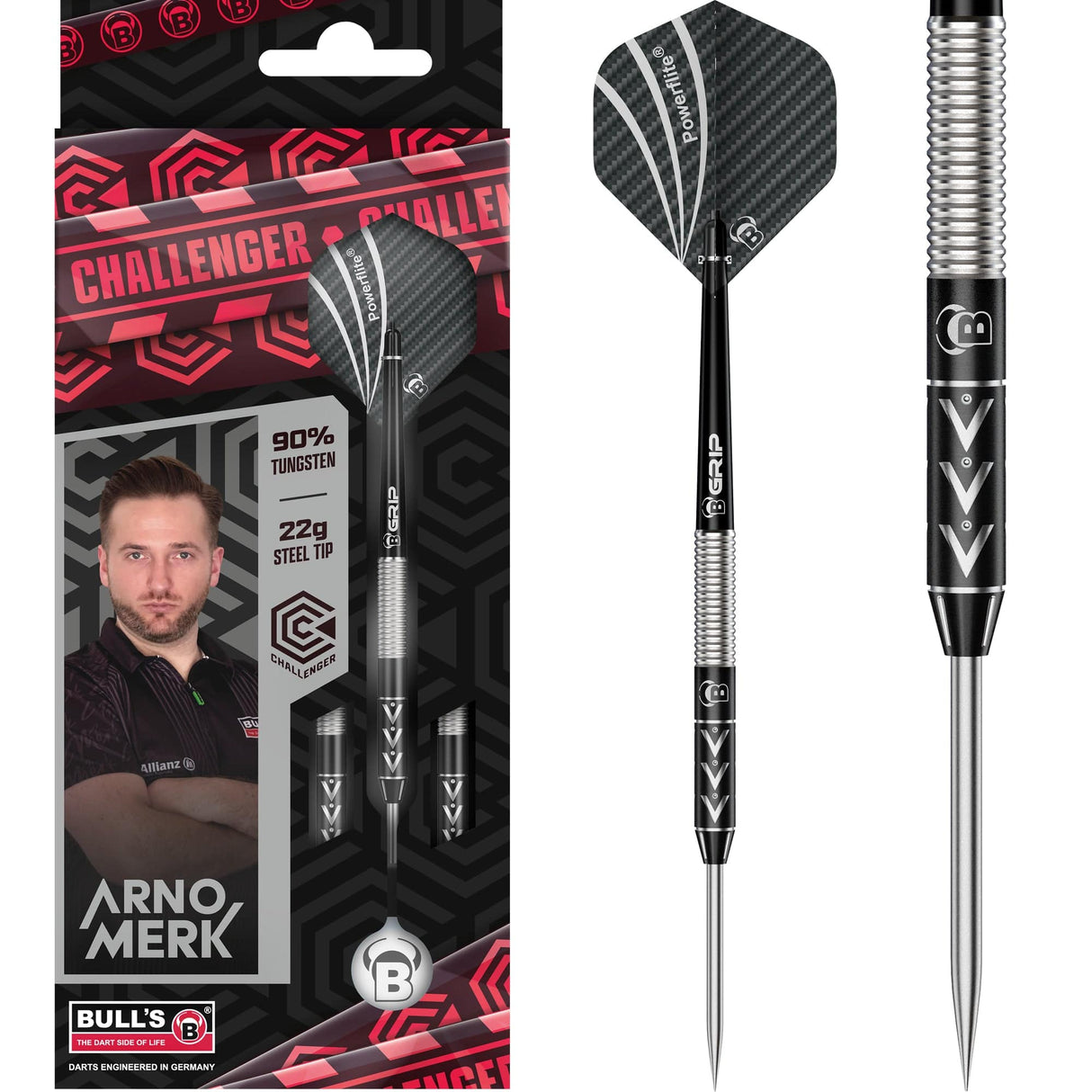 BULL'S Challenger Darts - Stahlspitze - 90% Tungsten - Arno Merk - 22g