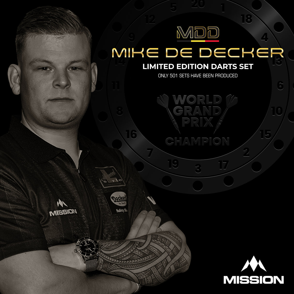 Mission Mike De Decker Darts - Stahlspitze - 95% Tungsten - Limitierte Auflage - World Grand Prix - 24g